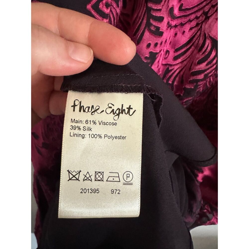 Vintage Phase Eight Silk Blend Flocked Midi Dress UK 16 US 12 Pink Black - Picture 6 of 8